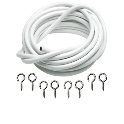 Image of Net Curtain Wire Various Lengths with Screw Hooks and Eyes White Cable Window (5m)