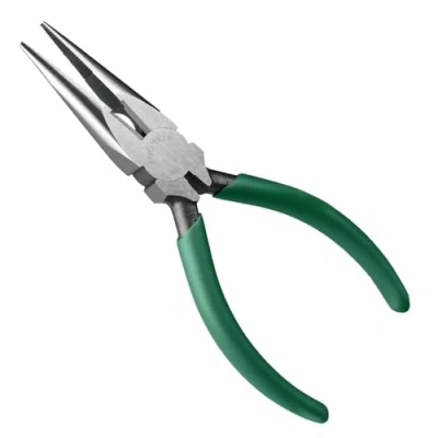 Image of Long Nose Pliers (125mm) with Integral Wire Cutting Jaws. Made in Japan. ENGINEER pr 15, Green