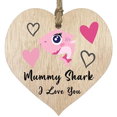 Image of Mummy Shark Light Wooden Heart Sign Plaque, Best Mum Gifts From Daughter, Presents For on Mothers Day, Gift Mum, Mother Daughter Gifts,