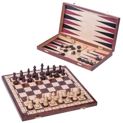 Image of SQUARE Wooden Game Set 3 in 1 SENATOR Chess Backgammon Checkers