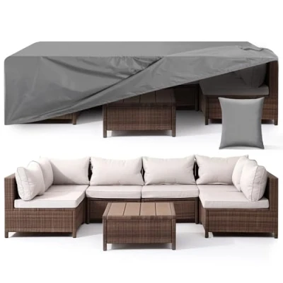 Image of Jemidi Outdoor Furniture Cover, Grey Waterproof and Windproof Patio Table Protector UV Resistant Breathable Rattan Garden Covers