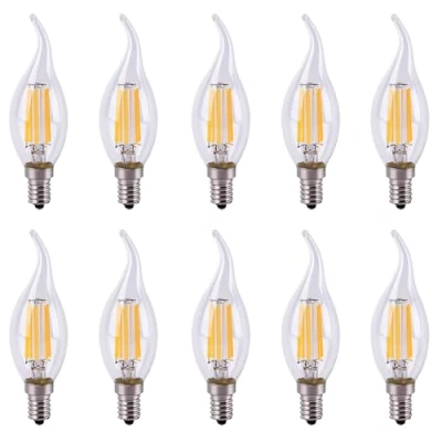 Image of HUAMu E14 LED Candle Bulbs, 6W Candelabra Light Bulbs 60 Watt Equivalent, 600lm, Warm White 2700K, Small Edison Screw E14, Dimmable, Pack of 10