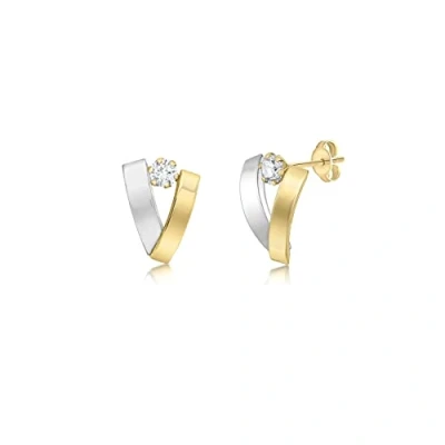 Image of Carissima Gold Women&#039;s 9 ct Yellow and White Cubic Zirconia Two Band Earrings