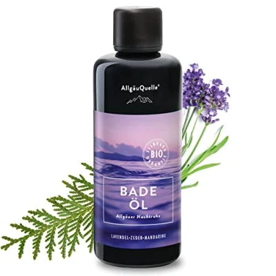 Image of AllgäuQuelle® Organic Bath Oil with Oils Allgäuer Nightrest Lavender Cedar Mandarin (100 ml) Natural Additive Essential Essence and