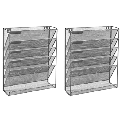 Image of OSCO Wiremesh Wall Mounted Magazine Rack Silver (Pack of 2)