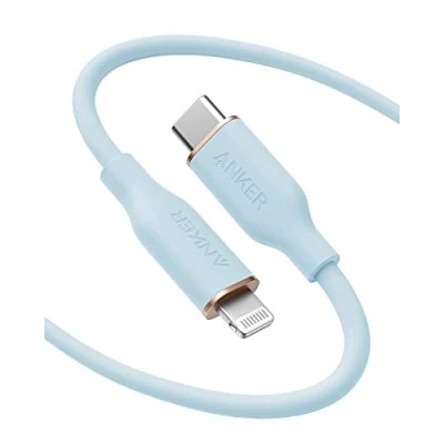 Image of Anker PowerLine III Flow, USB C to Lightning Cable for iPhone 13 Pro 12 11 X XS XR 8 Plus [MFi Certified, 6ft, Misty Blue] Supports Power Delivery, Silicone (Charger Not Included)