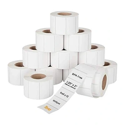 Image of Tera 1.25&quot;x2&quot; Thermal Shipping Labels (1000 Labels/Roll, 12 Rolls) for Various Printers, BPA Free Smudge Printing Labels, Permanent Adhesive Address with Fragile Sign Stickers