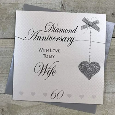 Image of Wife 60th Diamond Wedding Anniversary Handmade Card Love Lines by WHITE COTTON CARDS LLA60W