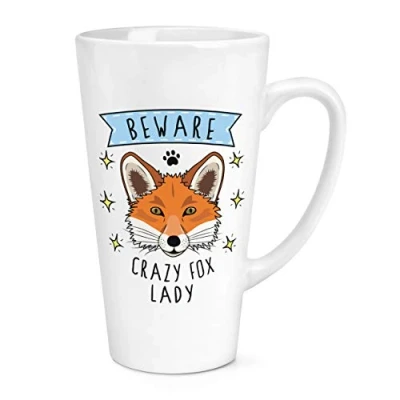 Image of Beware Crazy Fox Lady 17oz Large Latte Mug Cup