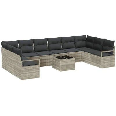 Image of vidaXL 11 Piece Garden Sofa Set with Cushions Grey Poly Rattan