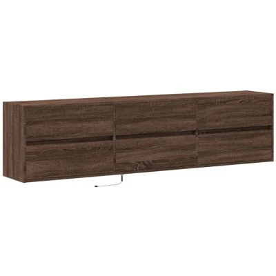 Image of vidaXL TV Wall Cabinet with RGB LED Lights Floating Unit for Living Room/Bedroom Engineered Wood, Brown Oak 180 x 31 45 cm