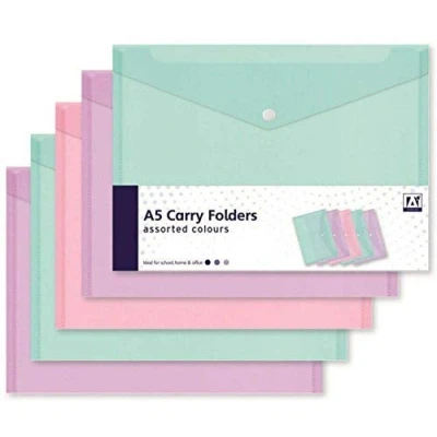 Image of 10 Assorted Pastel Colour A5 Document Stud Wallets Plastic Carry Popper Folder Pink Aqua