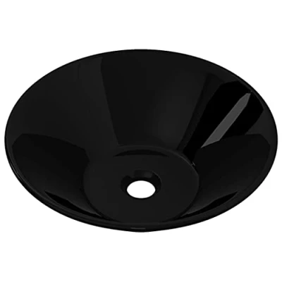 Image of vidaXL Above Counter Ceramic Bathroom Sink Basin Round, High Gloss Black, Versatile Design, Easy to Clean