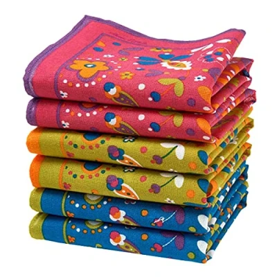Image of merrysquare Fine Printed Women&#039;s handkerchiefs Medium Size 35 cm x Pack of 6 100% Cotton (Sixties)