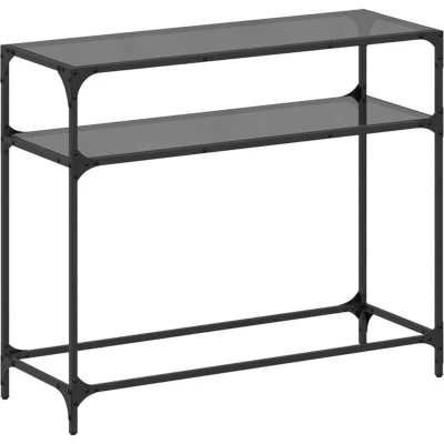 Image of vidaXL Console Table with Black Glass Top98x35x81 cm Steel