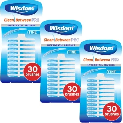 Image of Wisdom Clean Between Pro Interdental Brushes Fine Blue 3 Packs of 30 (Total 90 Brushes) Dentist Recommended Floss Alternative for Plaque Removal &amp; Gum Health