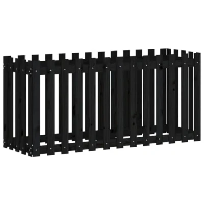 Image of vidaXL Solid Pine Wood Garden Raised Bed with Fence Design Versatile Outdoor Plant and Flower Holder, Large Soil Space, Rustic Look, Black.