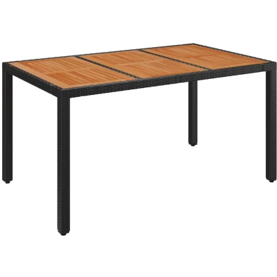 Image of vidaXL Garden Table with Wooden Top Black 150x90x75 cm Poly Rattan