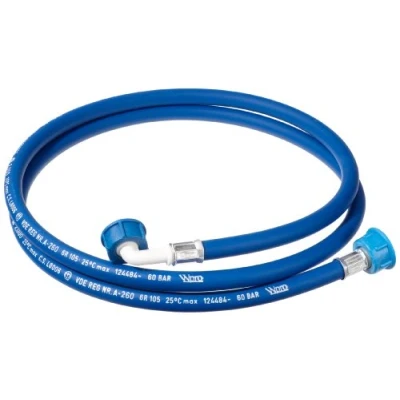 Image of Wpro Luxe cold water inlet hose, washing machine accessory, universal, 3.5 m long, straight angled, for machines and dishwashers, 60 bar, model number: TAF358 Hose Length 2 m