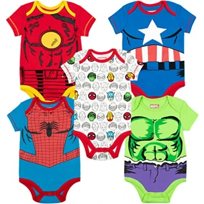 Image of Marvel Baby Boys&#039; 5 Pack Onesies The Hulk, Spiderman, Iron Man and Captain America (3 6 Months)