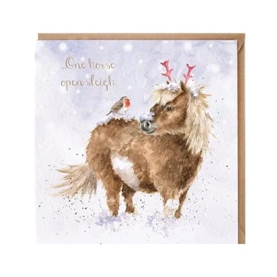 Image of Wrendale Designs by Hannah Dale One Horse Open Sleigh Gold Foiled Christmas Card Single