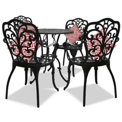 Image of Centurion Supports BANGUI Luxurious Garden &amp; Patio Table 4 Large Chairs with Armrests Cast Aluminium Bistro Set Black