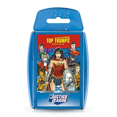 Image of Top Trumps Justice League Specials Card Game, play with Superheroes and Villains including Batman, Superman, Wonder Woman, Joker, Poison Ivy Catwoman, gift toy for boys girls aged 6 plus