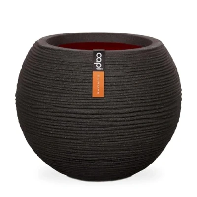 Image of CAPI EUROPE Vase ball Rib NL 40x32 Black Opening Ø24 Pot for indoor and outdoor use Shatterproof 100% recyclable KBLR270