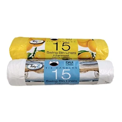 Image of Scented Swing Bin Liners 30 Tie Handle 50L Bags Lemon &amp; Fresh Linen Fragrance