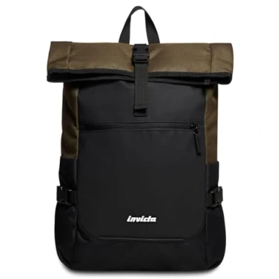 Image of Invicta Backpack, ACT FOLD Eco friendly Knapsack, For Office, Day Trips &amp; Commuting, School, Sport, Free Time, with Side Pockets 14&#039;&#039; Laptop Sleeve, Italian Design, moss green
