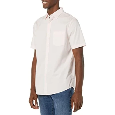 Image of Amazon Essentials Men&#039;s Short Sleeve Stretch Poplin Shirt (Available in Big &amp; Tall), Pink, XS