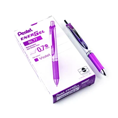 Image of Pentel EnerGel XM BL77 Retractable Liquid Gel Ink Pen 0.7mm 54% Recycled Purple Box of 12