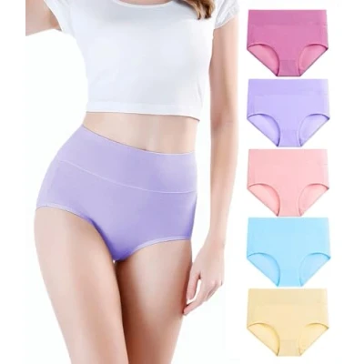 Image of wirarpa Ladies Knickers Cotton Full Briefs High Waisted Underwear Panties for Women 5 Pack Size 4XL