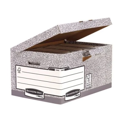 Image of BANKERS Box 10 System Flip Top Maxi Storage Boxe with Lids Cardboard for Office Archive Boxes Handles W37.8 x H29.3 D54.5cm (Pack of 10) Grey