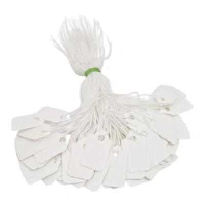 Image of Swift Strung Tags White Card Clothing Parcel Label String Hanging Gift Swing Tickets Kraft Hang Price Labelling 25mm x 15mm (Pack of 500)