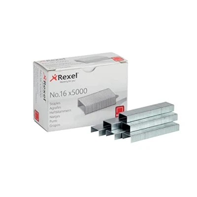 Image of Rexel 503654 No.16 24/6 mm Standard Staples, For Stapling up to 20 Sheets, Use with Desktop Staplers and Pliers, Box of 5000, 6010
