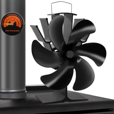 Image of MIVITOOM Log Burner Fan with 6 Blades Wood Burning Stove Heat Powered, Eco Friendly Circulation for Wood/Log Burner/Fireplace Accessories,Thermometer Included