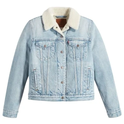 Image of Levi&#039;s Womens Levis Original Sherpa Trucker Jacket in Light Blue Cotton Size 4 UK