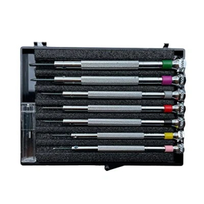 Image of Beco Technic Set of 7 Screwdrivers 0.60 to 2.00 mm in Plastic Box with Spare Blades Watch Repair Tool