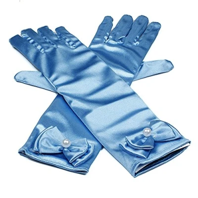 Image of RUNHENG Kids Stretchy Satin Long Finger Dress Gloves (Blue)