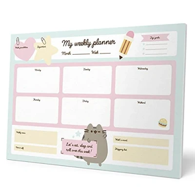 Image of Grupo Erik Pusheen Weekly Planner A3 Desk Calendar Family 54 Tear Off Pages Organiser Gifts Cat