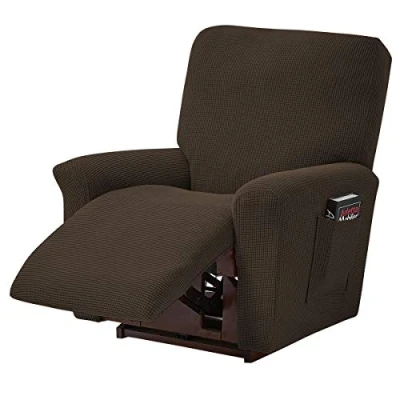Image of ele ELEOPTION Recliner Sofa Cover, Stretch Chair Spandex Jacquard 4 Piece Relaxing Cover for Chair, Massage (Brown)