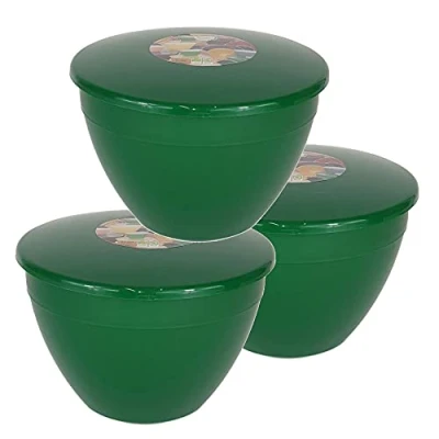 Image of Just Pudding Basins Plastic with Lids Medium to Large Sized Emerald Green Food Safe Steaming Bowls (Medium 1.5 Pint)