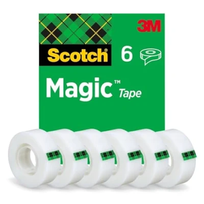 Image of Scotch Magic Tape, 6 Rolls , 19 mm x 33 m General Purpose Sticky Tape for Document Repair, Labelling &amp; Sealing