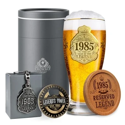 Image of CROWNLY CRYSTAL® 1985 40th Birthday Gifts for Men Personalised Beer Glasses Decoration Pint Glass Brother Presents Him
