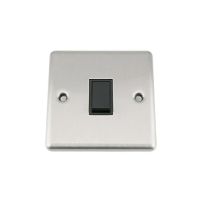 Image of A5 Light Switch Single 1 Gang Satin Brushed Chrome Classic Black Insert Plastic Rocker Switches 10A 2 Way