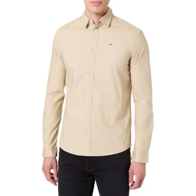 Image of Tommy Jeans Men’s TJM Original Long Sleeve Shirt, Beige (Silt), XL