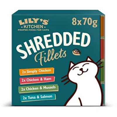 Image of Lily&#039;s Kitchen Natural Adult Wet Cat Food Tins Shredded Fillets Multipack Complete Grain Free Recipes, Pack of 4 (8 x 70g)