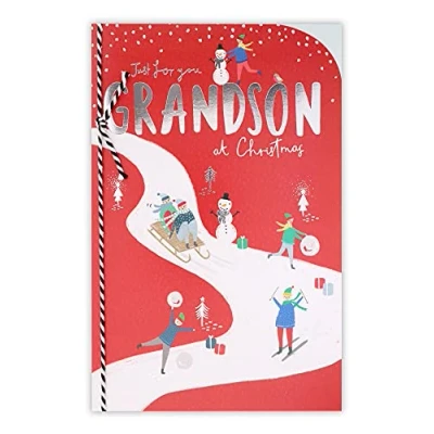 Image of Clintons: Tiny People Sledging Grandson Christmas Card, Multi Colour, 155 x 235, 1150652