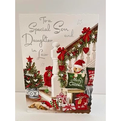 Image of Jonny Javelin Son And Daughter In Law Christmas Card Festive Staircase